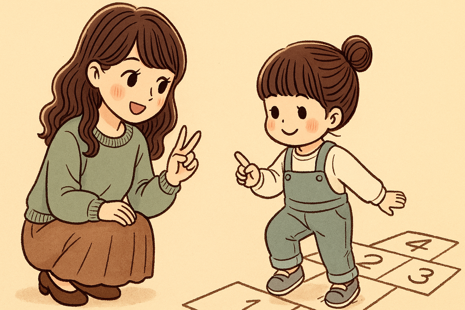 幼児がけんけんぱで遊んでいる