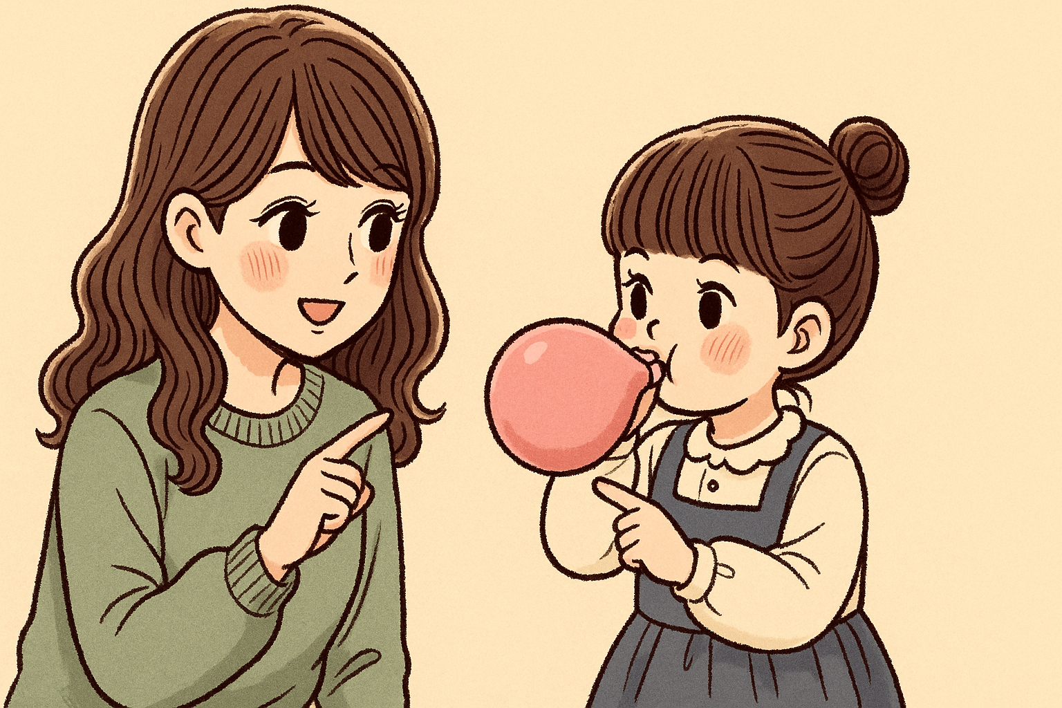 幼児が風船を膨らましています。