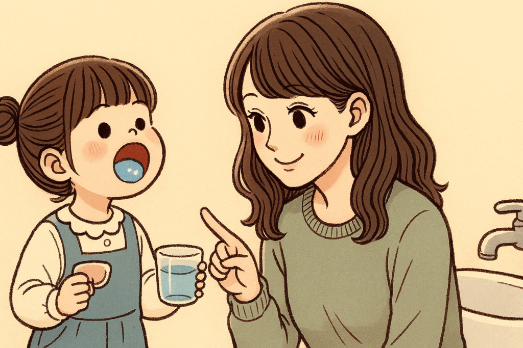 子どもがガラガラうがいをしています